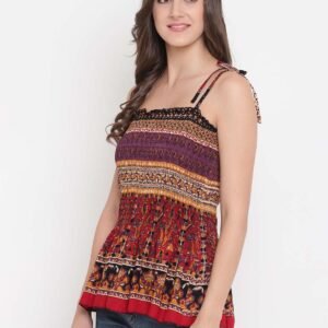 Women's Rayon Printed Casual Summer Style Tie Shoulder Straps Free Size Tank Top ( Multi8)